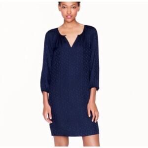 Navy Textured V-Neck Shift Dress - Women